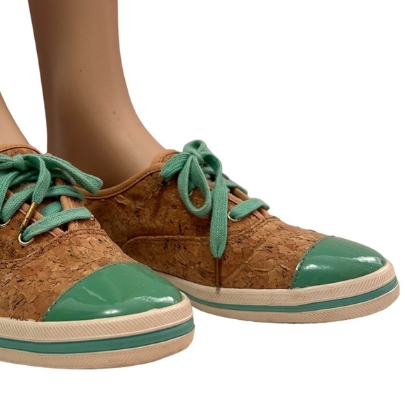 KEDS Kate Spade Cork Corkie Sneakers Shoes Lace Up Teal Green Rubber Soles - Picture 9 of 14